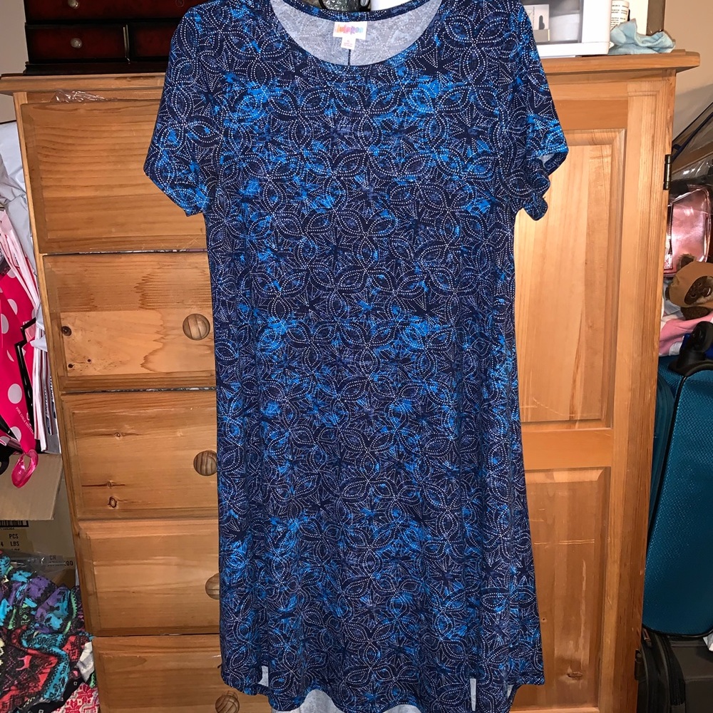 Blue Sand Dollar Geo Lularoe Carly Dress S Used